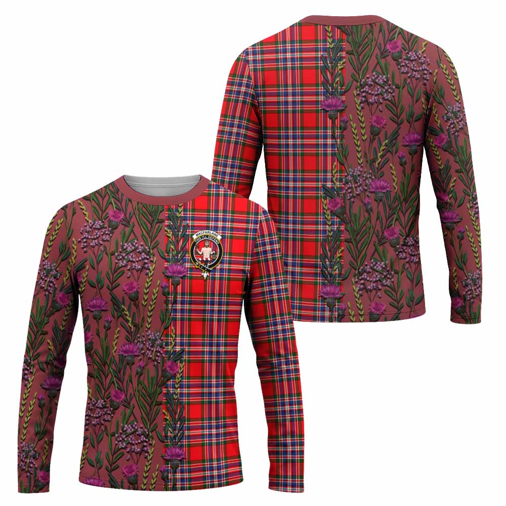 MacFarlane (McFarlane) Family Crest Tartan Long Sleeve T-Shirt Scottish Thistle Flower Pattern Half Style - Tartan Vibes Clothing