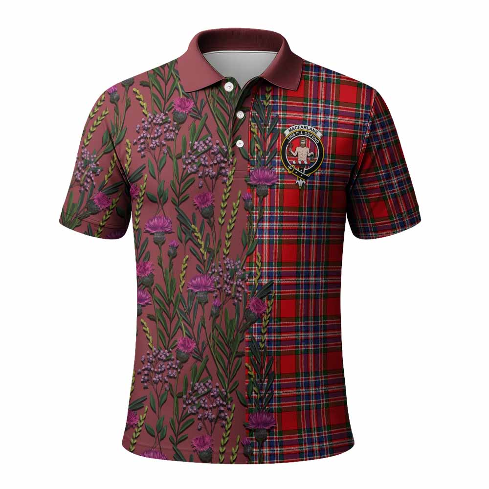 MacFarlane (McFarlane) Family Crest Tartan Polo Shirt Scottish Thistle Flower Pattern Half Style - Tartan Vibes Clothing
