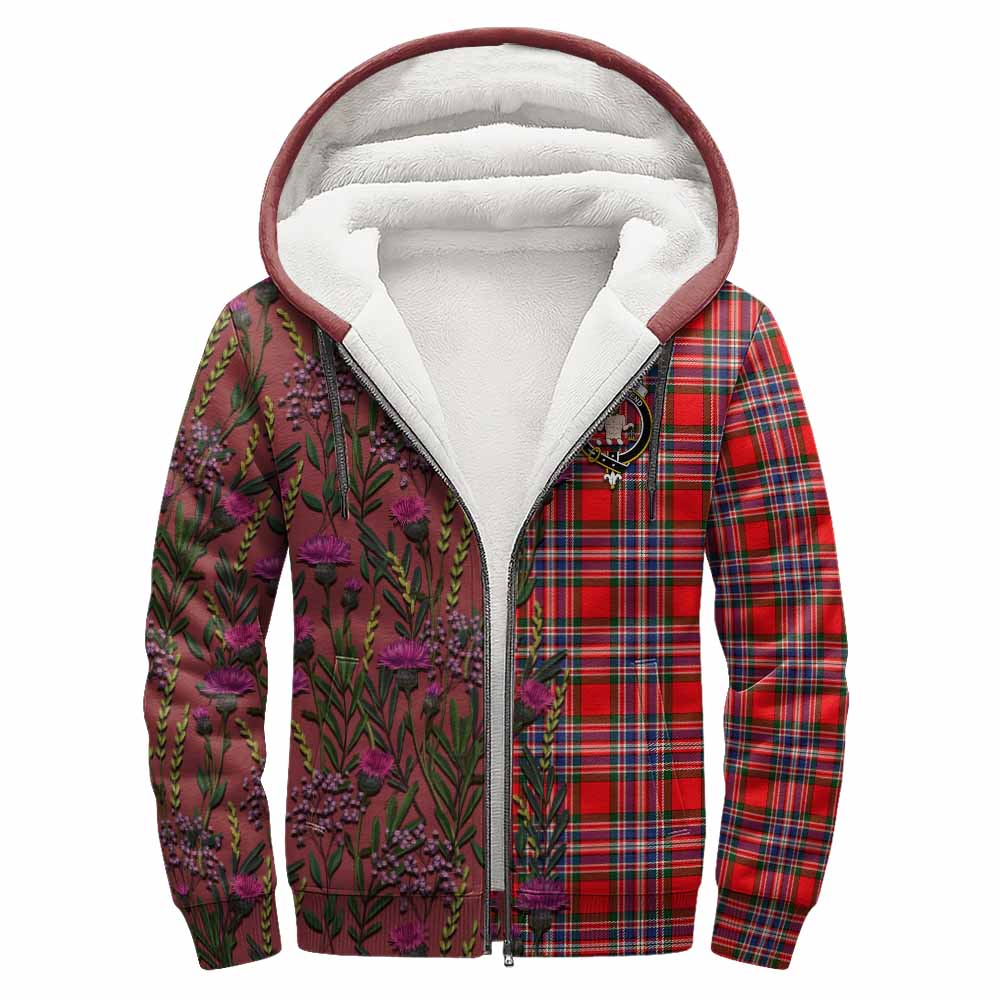 MacFarlane (McFarlane) Family Crest Tartan Sherpa Hoodie Scottish Thistle Flower Pattern Half Style - Tartan Vibes Clothing