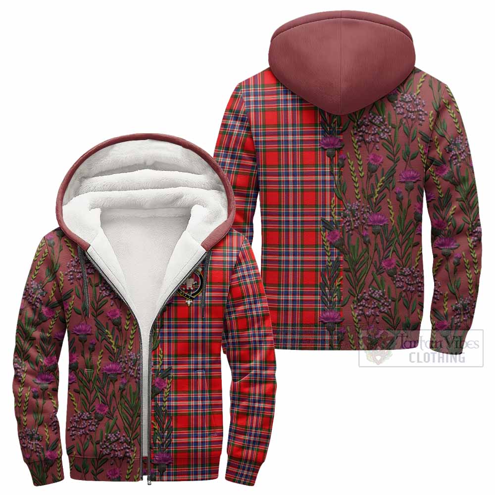 MacFarlane (McFarlane) Family Crest Tartan Sherpa Hoodie Scottish Thistle Flower Pattern Half Style - Tartan Vibes Clothing
