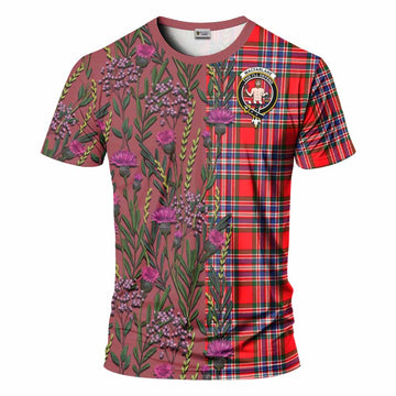 MacFarlane (McFarlane) Family Crest Tartan T-Shirt Scottish Thistle Flower Pattern Half Style - Tartan Vibes Clothing