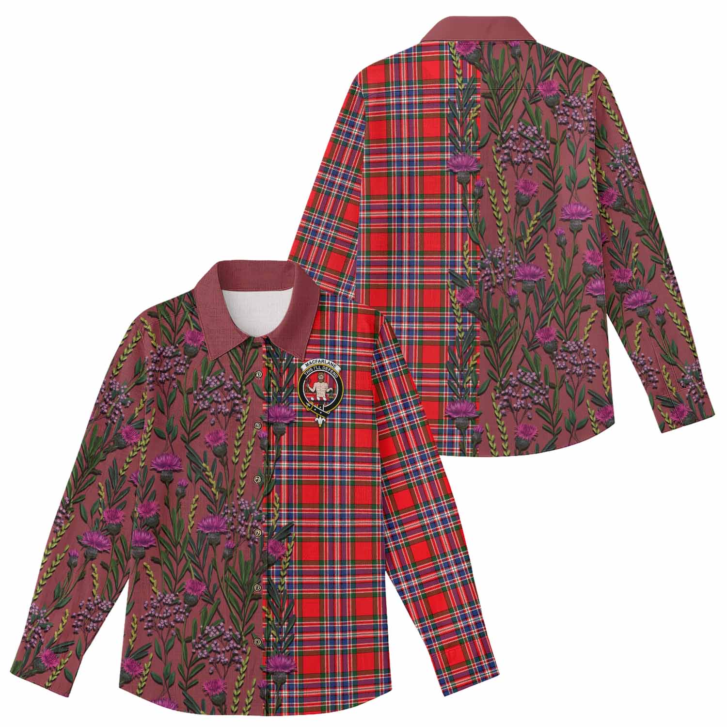 MacFarlane (McFarlane) Family Crest Tartan Women Casual Shirt Scottish Thistle Flower Pattern Half Style - Tartan Vibes Clothing