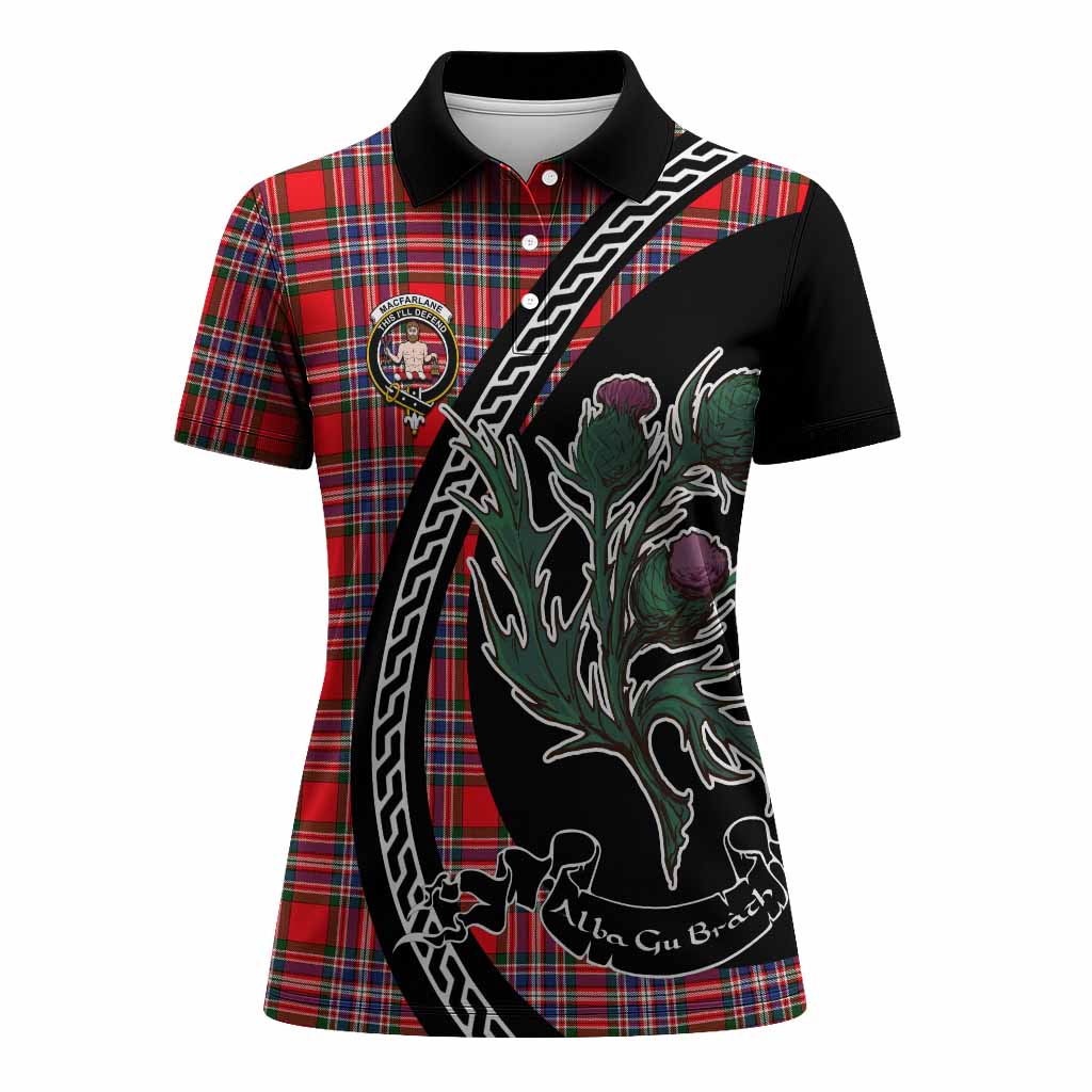 MacFarlane (McFarlane) Family Crest Tartan Women Polo Shirt Alba Thistle Inspired - Tartan Vibes Clothing