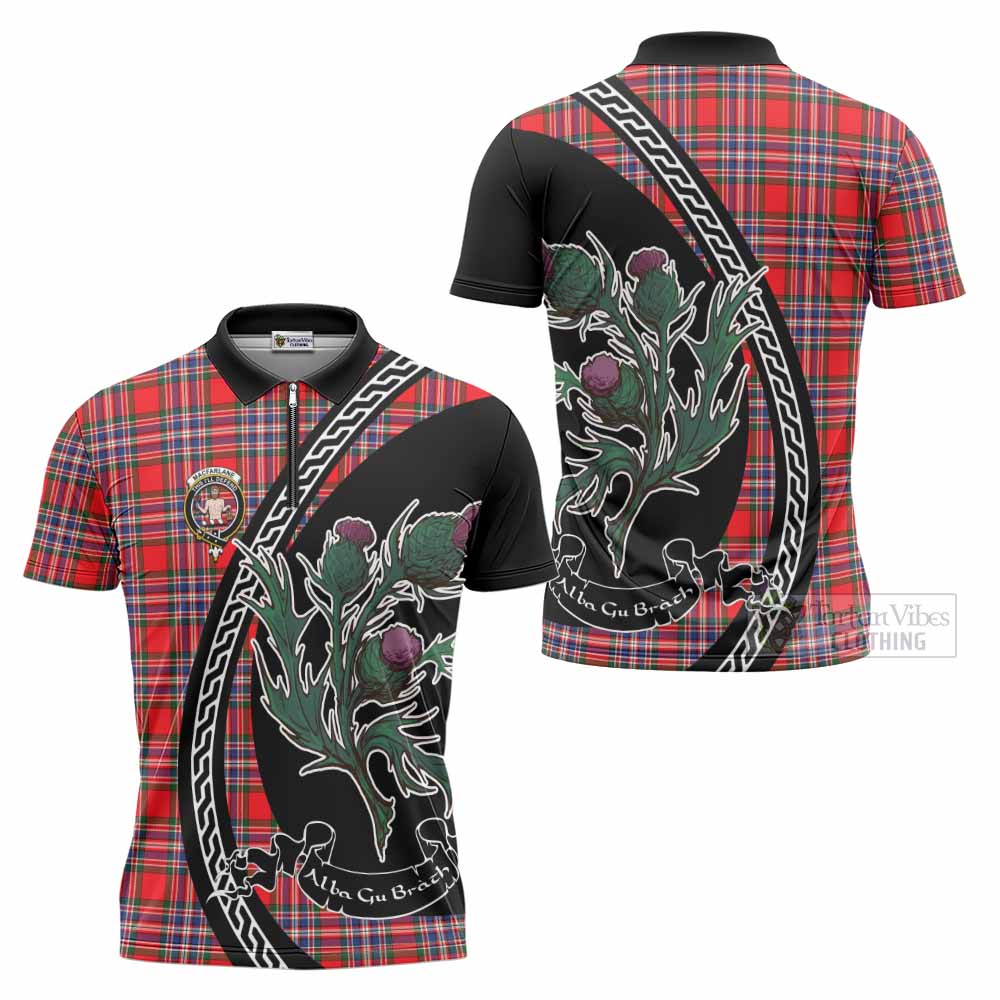 MacFarlane (McFarlane) Family Crest Tartan Zipper Polo Shirt Alba Thistle Inspired - Tartan Vibes Clothing