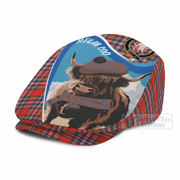 MacFarlane (McFarlane) Scottish Heilan Coo Tartan Crest Flat Cap, Jeff Cap