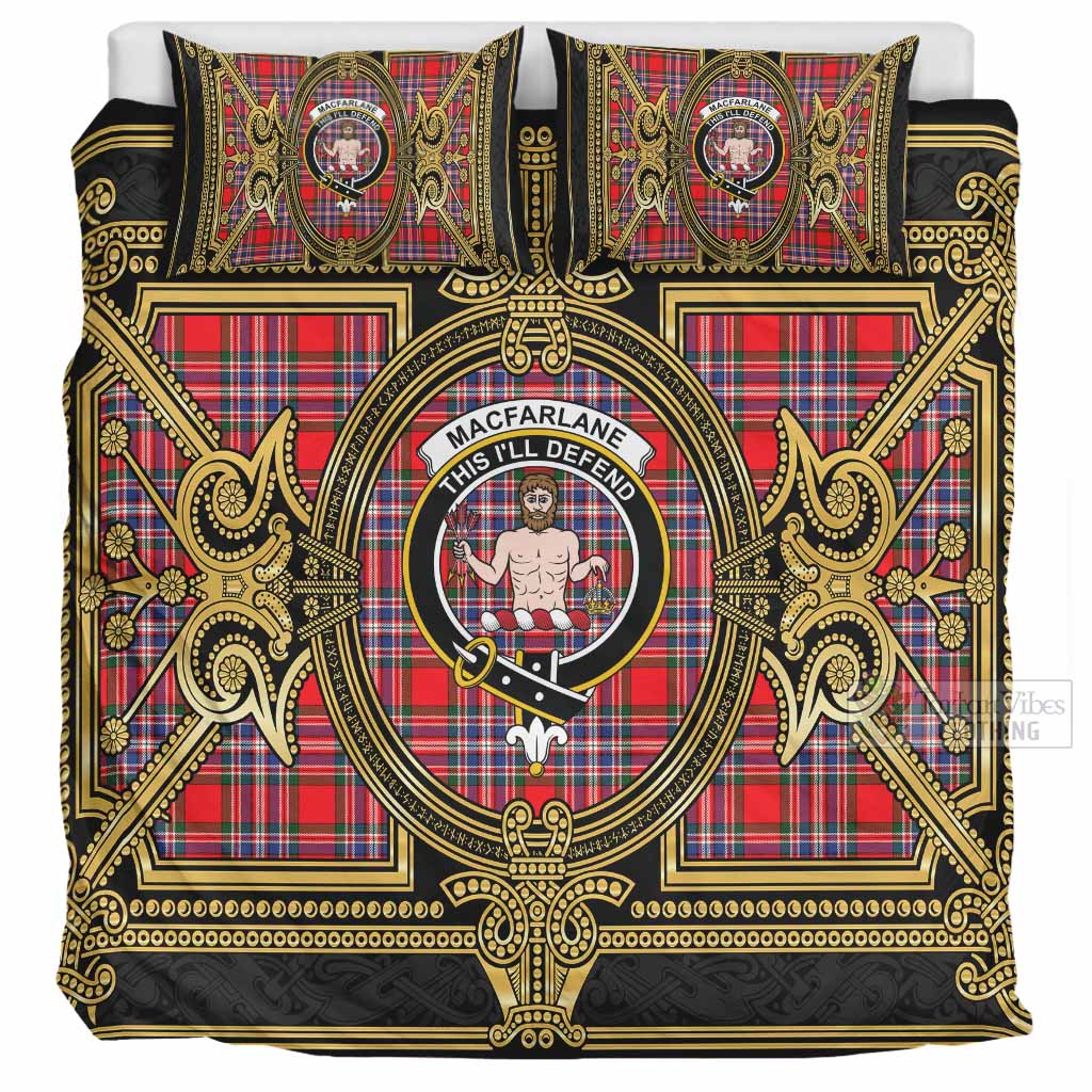 MacFarlane (McFarlane) Scottish Tartan Crest Bedding Set Royal Stylized