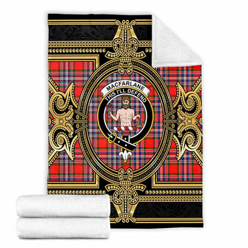 MacFarlane (McFarlane) Scottish Tartan Crest Blanket Royal Stylized X-Large 59 x 79 inches 150 x 200 cm - Tartan Vibes Clothing