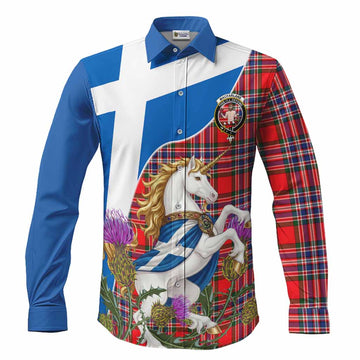 MacFarlane (McFarlane) Scottish Tartan Crest Unicorn Heritage Long Sleeve Button Shirts Men's Shirt S - Tartan Vibes Clothing