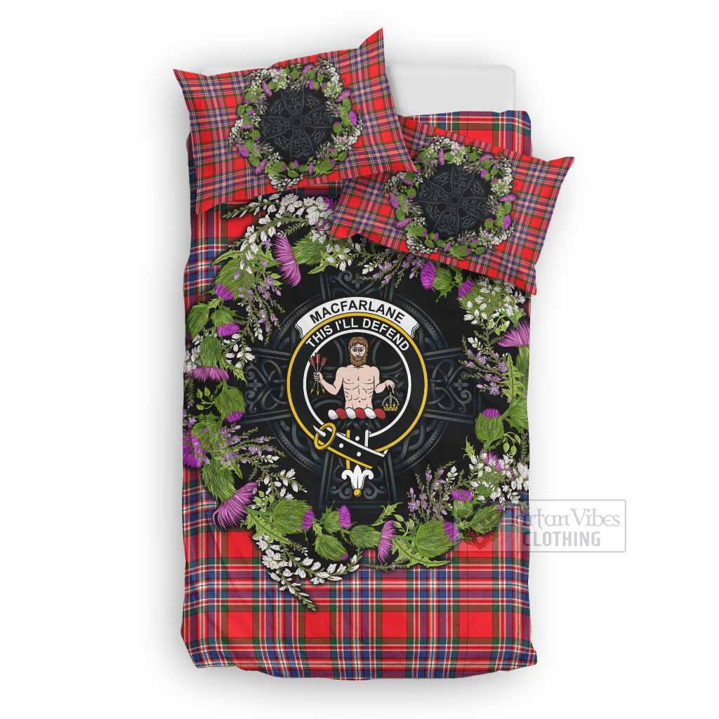 MacFarlane (McFarlane) Scottish Tartan White Heather With Thistle Bedding Set Beir Buaidh! UK Bedding Set UK Double 79*79 inch - Tartan Vibes Clothing