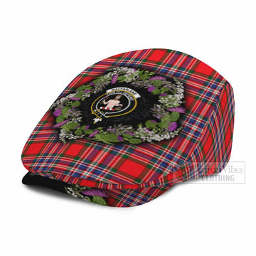MacFarlane (McFarlane) Scottish Tartan White Heather With Thistle Flat Cap, Jeff Cap Beir Buaidh!