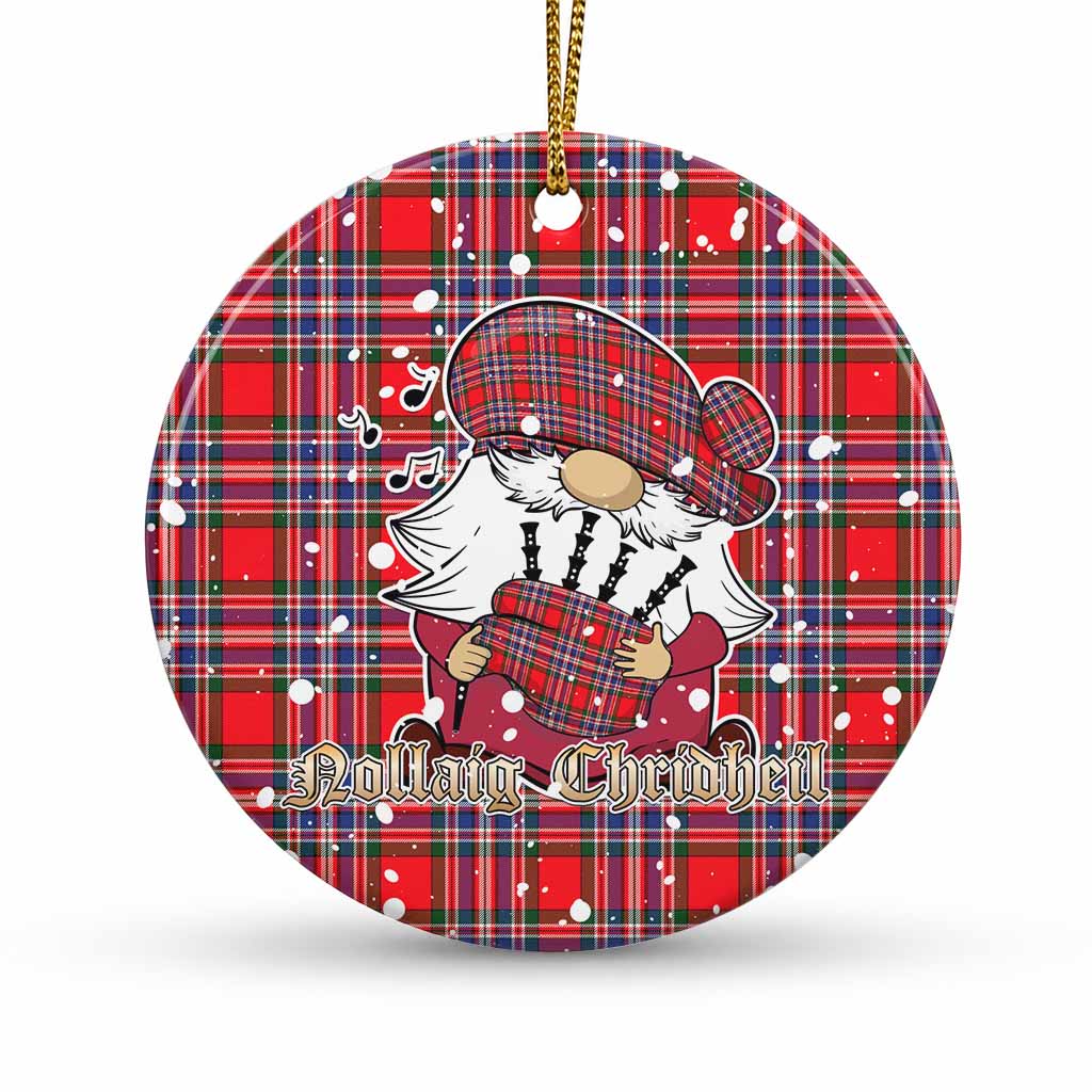 MacFarlane (McFarlane) Tartan Ceramic Circle Ornament Gnome Bagpiper - Chistmas Tree Decor