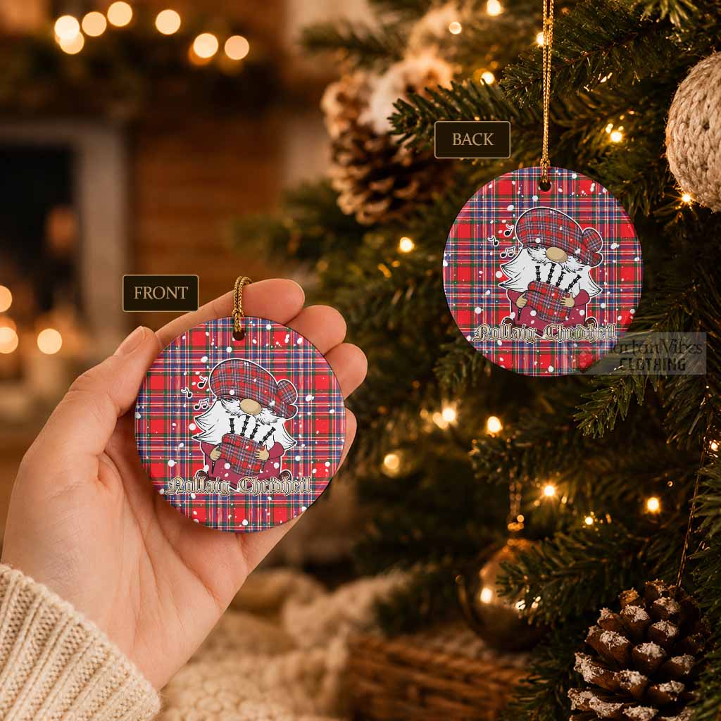 MacFarlane (McFarlane) Tartan Ceramic Circle Ornament Gnome Bagpiper - Chistmas Tree Decor