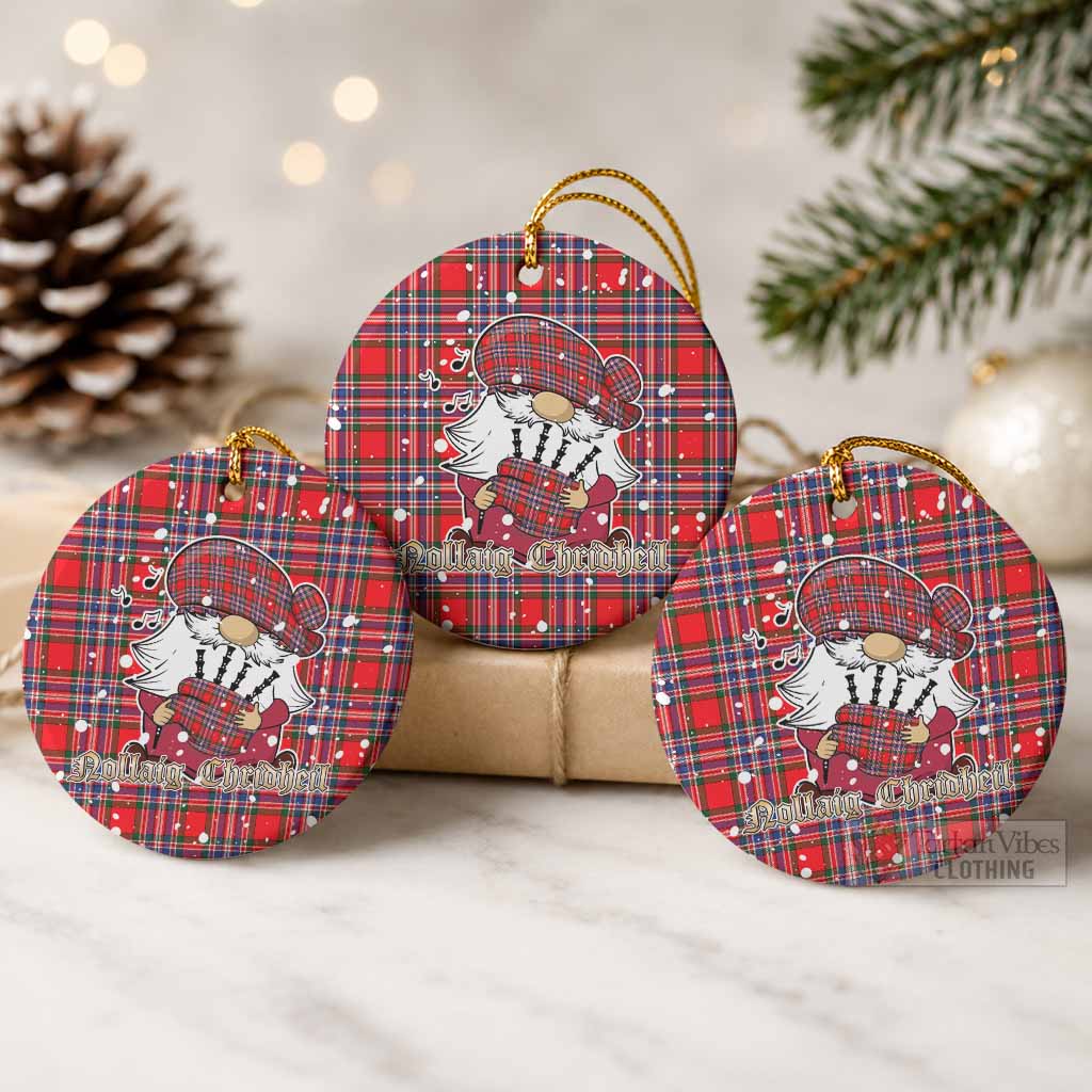 MacFarlane (McFarlane) Tartan Ceramic Circle Ornament Gnome Bagpiper - Chistmas Tree Decor