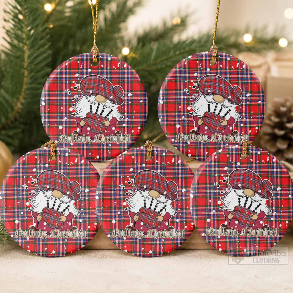 MacFarlane (McFarlane) Tartan Ceramic Circle Ornament Gnome Bagpiper - Chistmas Tree Decor
