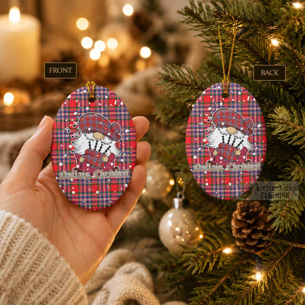 MacFarlane (McFarlane) Tartan Ceramic Oval Ornament Gnome Bagpiper - Chistmas Tree Decor - Tartan Vibes Clothing