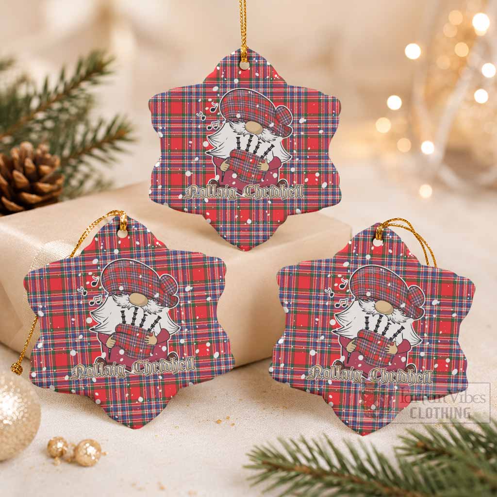 MacFarlane (McFarlane) Tartan Ceramic Snow Flake Ornament Gnome Bagpiper - Chistmas Tree Decor Pack of 3 - Tartan Vibes Clothing