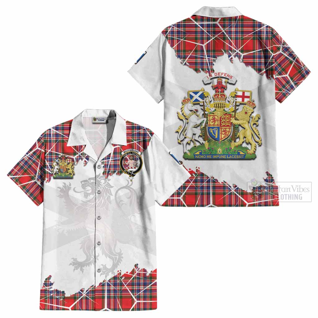 MacFarlane (McFarlane) Tartan Cotton Hawaiian Shirt with Family Crest and Lion Rampant Grunge Style