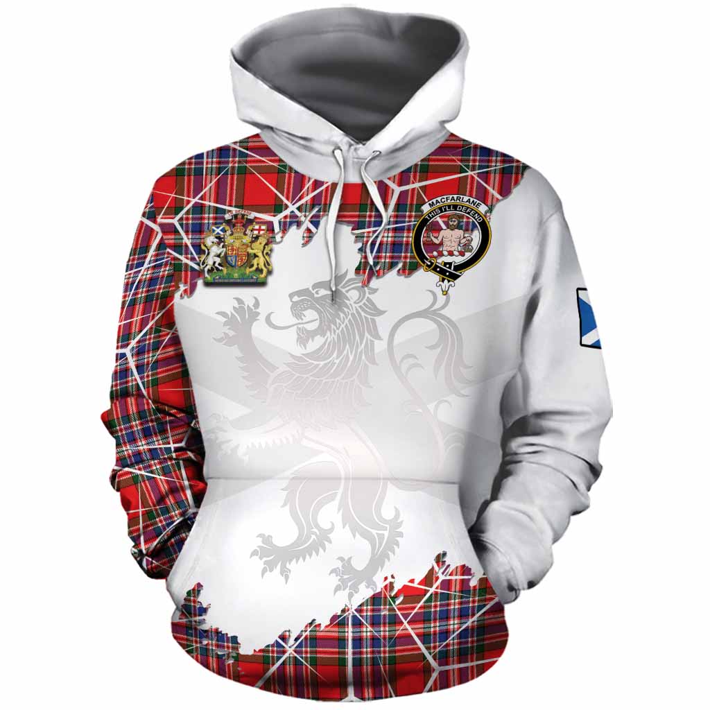 MacFarlane (McFarlane) Tartan Cotton Hoodie with Family Crest and Lion Rampant Grunge Style