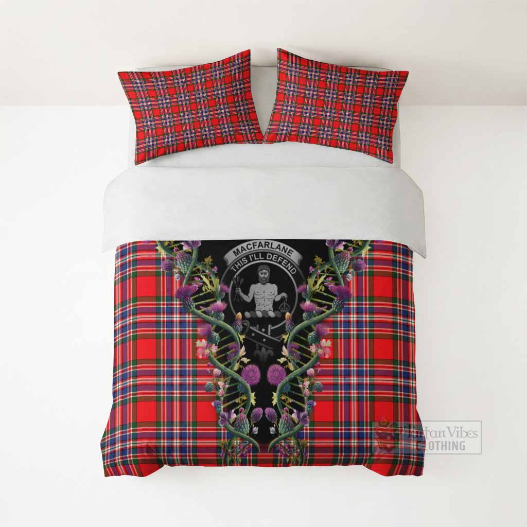 MacFarlane (McFarlane) Tartan Crest Bedding Set Scottish Heritage Thistle DNA