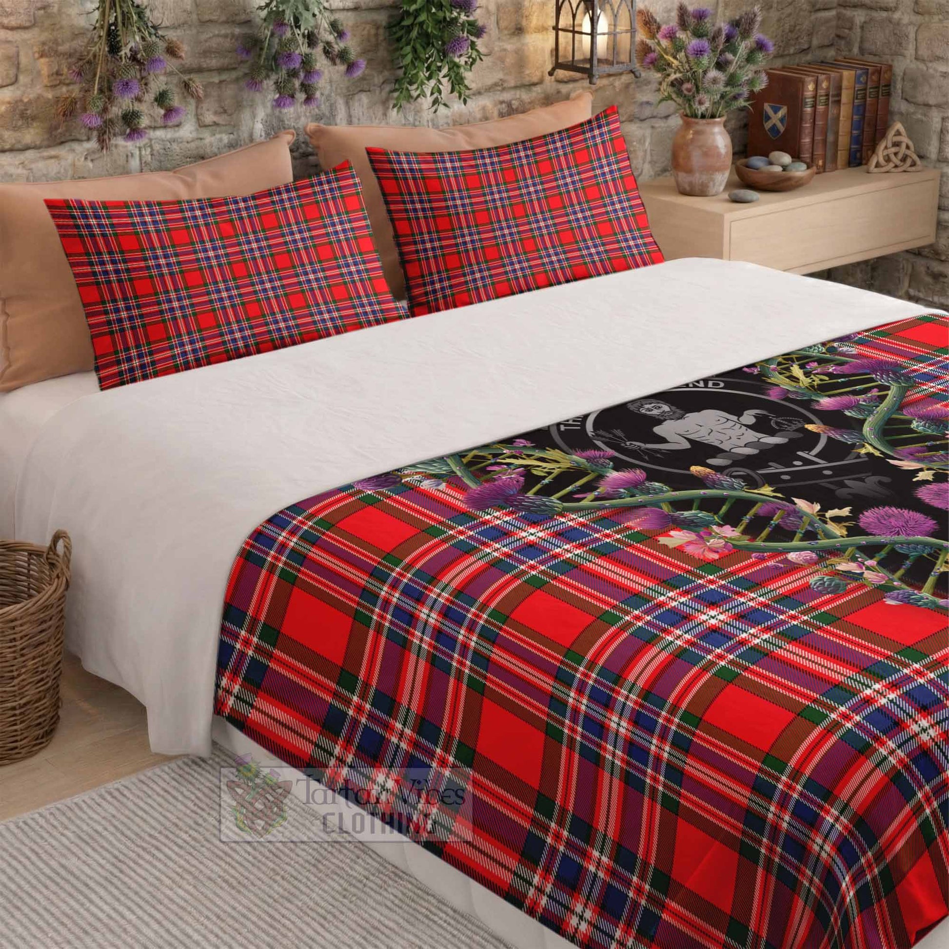 MacFarlane (McFarlane) Tartan Crest Bedding Set Scottish Heritage Thistle DNA