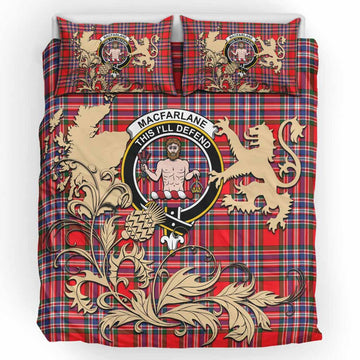 MacFarlane (McFarlane) Tartan Crest Bedding Set with Scottish Iconic Symbols 