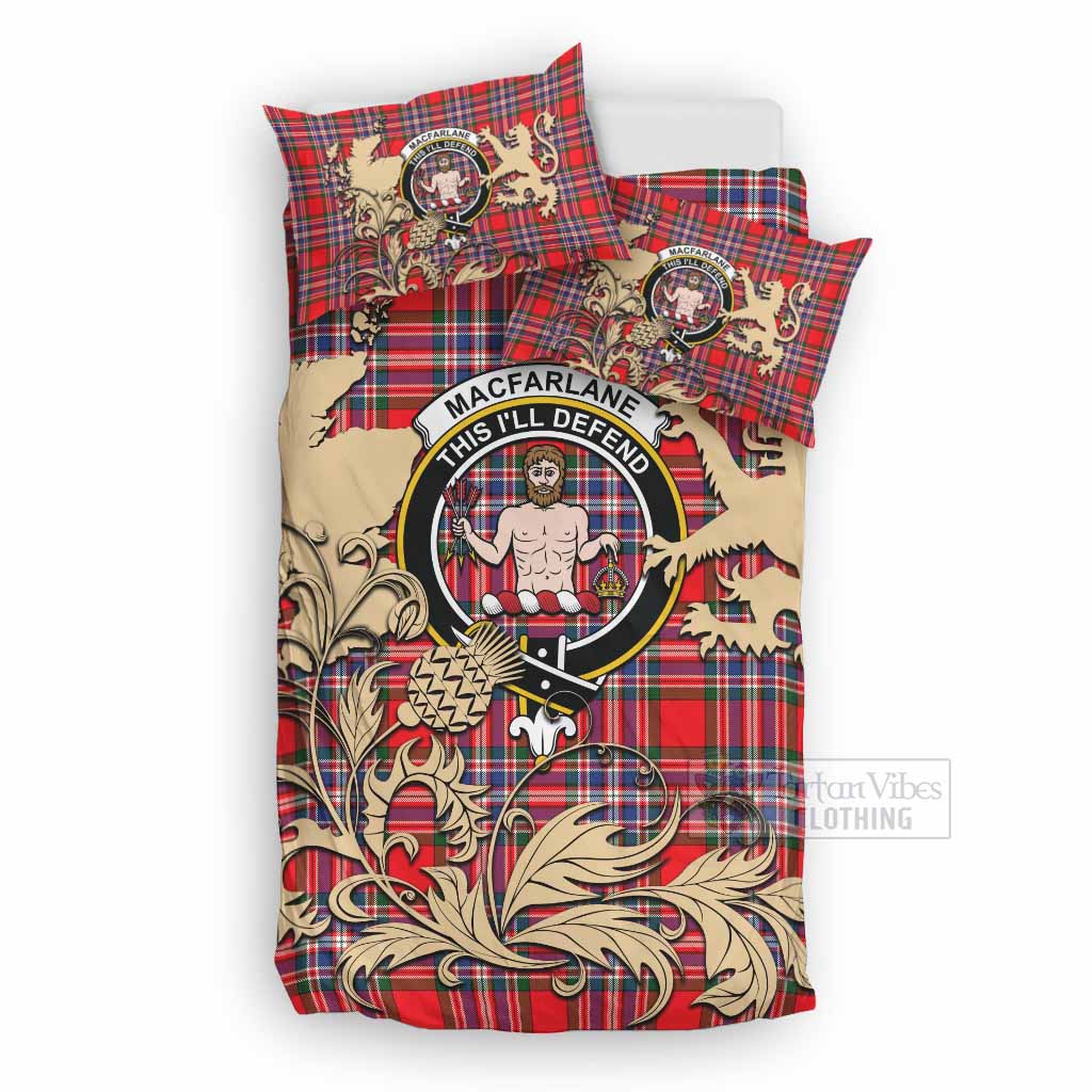 MacFarlane (McFarlane) Tartan Crest Bedding Set with Scottish Iconic Symbols 