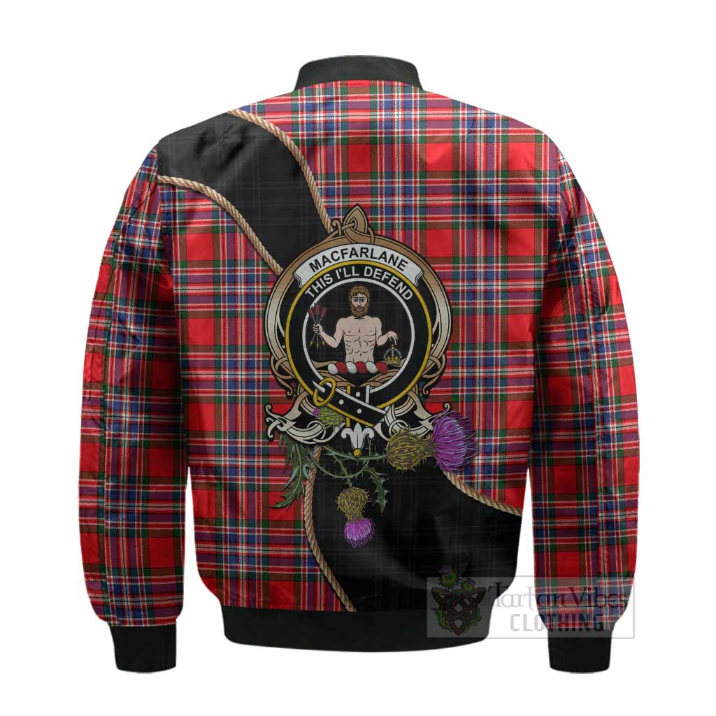 MacFarlane (McFarlane) Tartan Crest Bomber Jacket Scottish Thistle Spirit