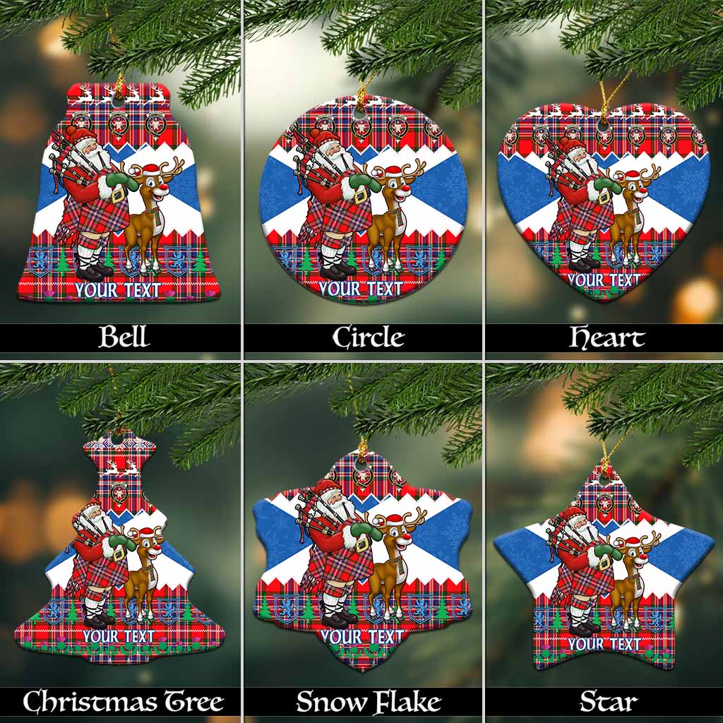 MacFarlane (McFarlane) Tartan Crest Christmas Ceramic Ornament Scotland Santa With Bagpipes Cute Reindeer