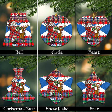 MacFarlane (McFarlane) Tartan Crest Christmas Ceramic Ornament Scotland Santa With Bagpipes Cute Reindeer