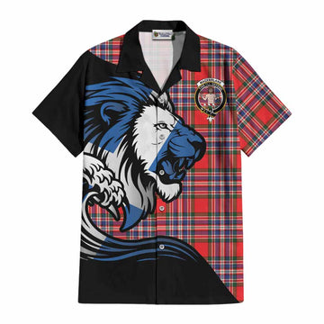 MacFarlane (McFarlane) Tartan Crest Cotton Hawaiian Shirt Scottish Golden Lions Wave Flow