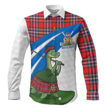 MacFarlane (McFarlane) Tartan Crest Golf Nessie Long Sleeve Button Shirts Loch Ness Monster Sporty Style