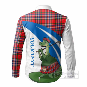MacFarlane (McFarlane) Tartan Crest Golf Nessie Long Sleeve Button Shirts Loch Ness Monster Sporty Style