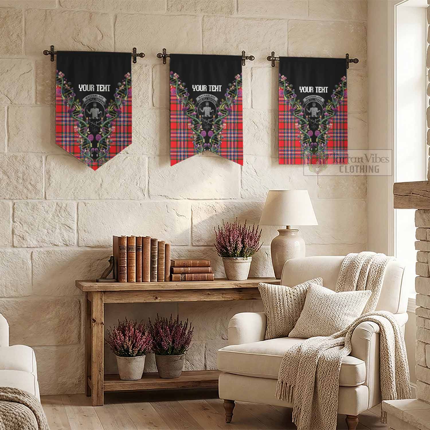 MacFarlane (McFarlane) Tartan Crest Gonfalon Scottish Heritage Thistle DNA