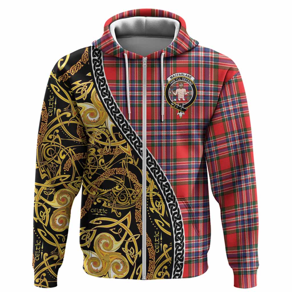 MacFarlane (McFarlane) Tartan Crest Hoodie Celtic Knot and Triple Trickle Spiral Symbols
