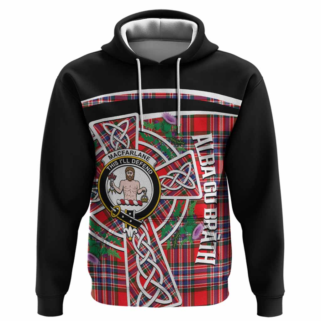 MacFarlane (McFarlane) Tartan Crest Hoodie Scottish Thistle Celtic Cross Alba Gu Brath