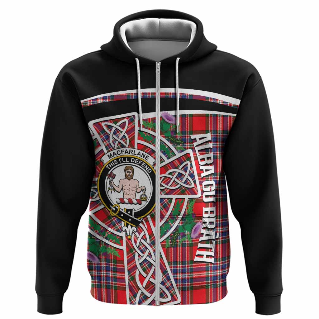 MacFarlane (McFarlane) Tartan Crest Hoodie Scottish Thistle Celtic Cross Alba Gu Brath