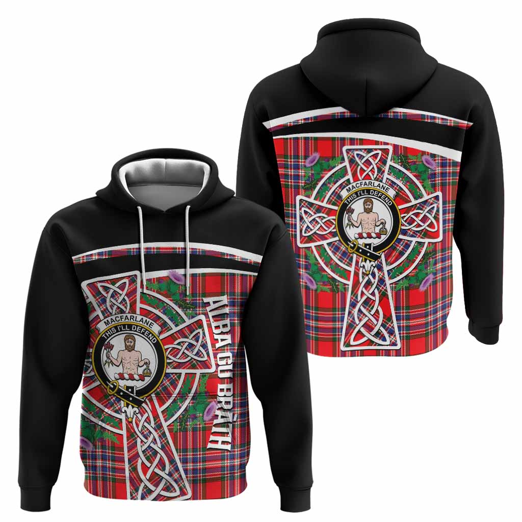 MacFarlane (McFarlane) Tartan Crest Hoodie Scottish Thistle Celtic Cross Alba Gu Brath