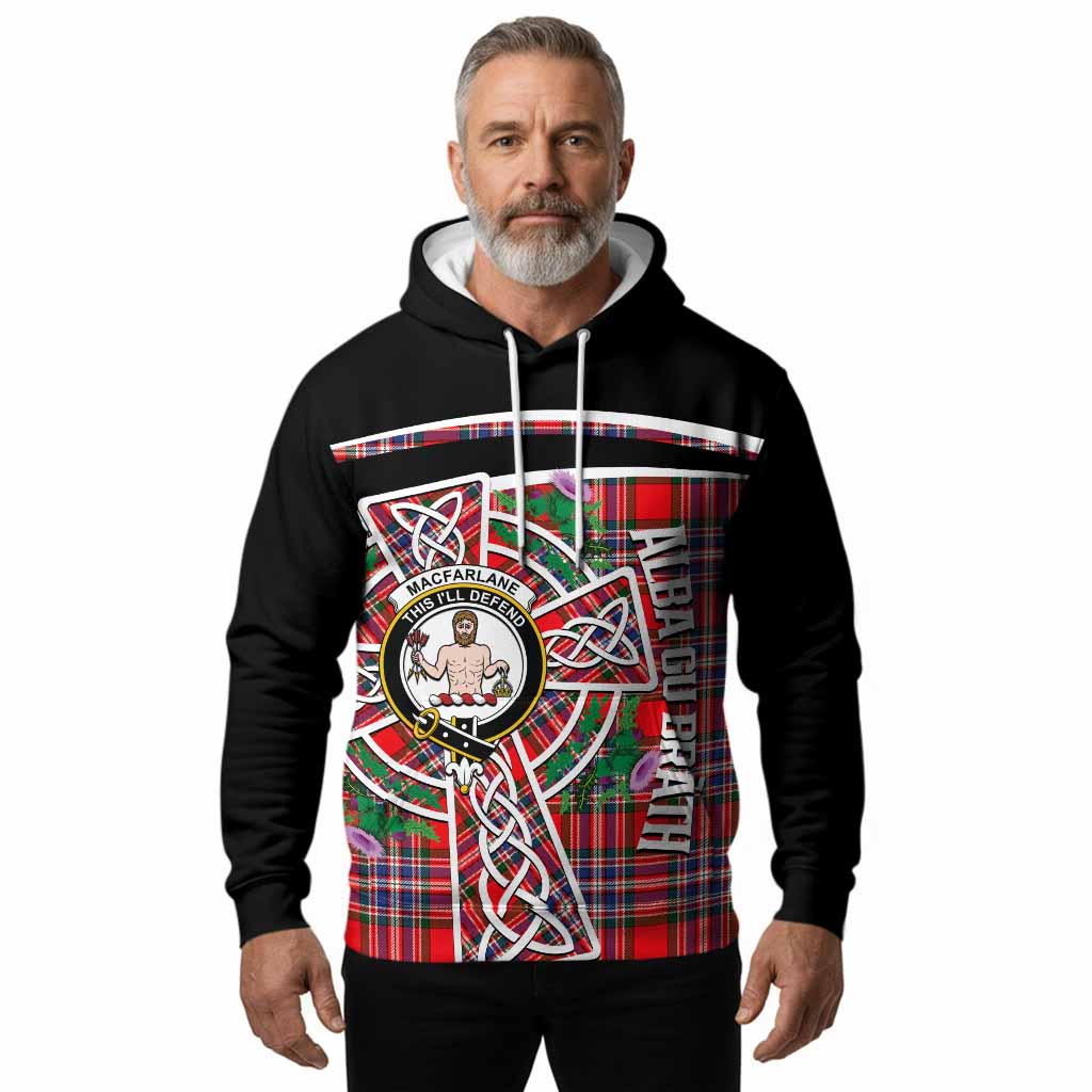 MacFarlane (McFarlane) Tartan Crest Hoodie Scottish Thistle Celtic Cross Alba Gu Brath