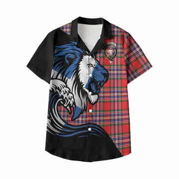 MacFarlane (McFarlane) Tartan Crest Kid Hawaiian Shirt Scottish Golden Lions Wave Flow