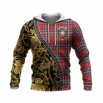 MacFarlane (McFarlane) Tartan Crest Knitted Hoodie Celtic Knot and Triple Trickle Spiral Symbols