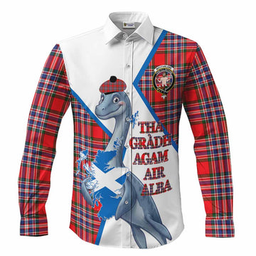 MacFarlane (McFarlane) Tartan Crest Loch Ness Monster Long Sleeve Button Shirts Nessie Scottish Map Tha Gradh Agam Air Alba