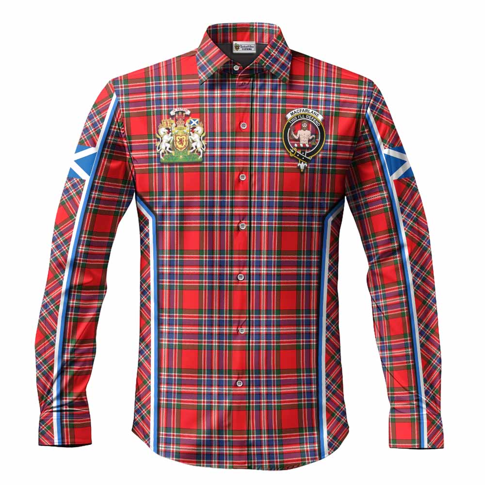 MacFarlane (McFarlane) Tartan Crest Long Sleeve Button Shirts Scotland Coat of Arm Flag Style - Tartan Vibes Clothing