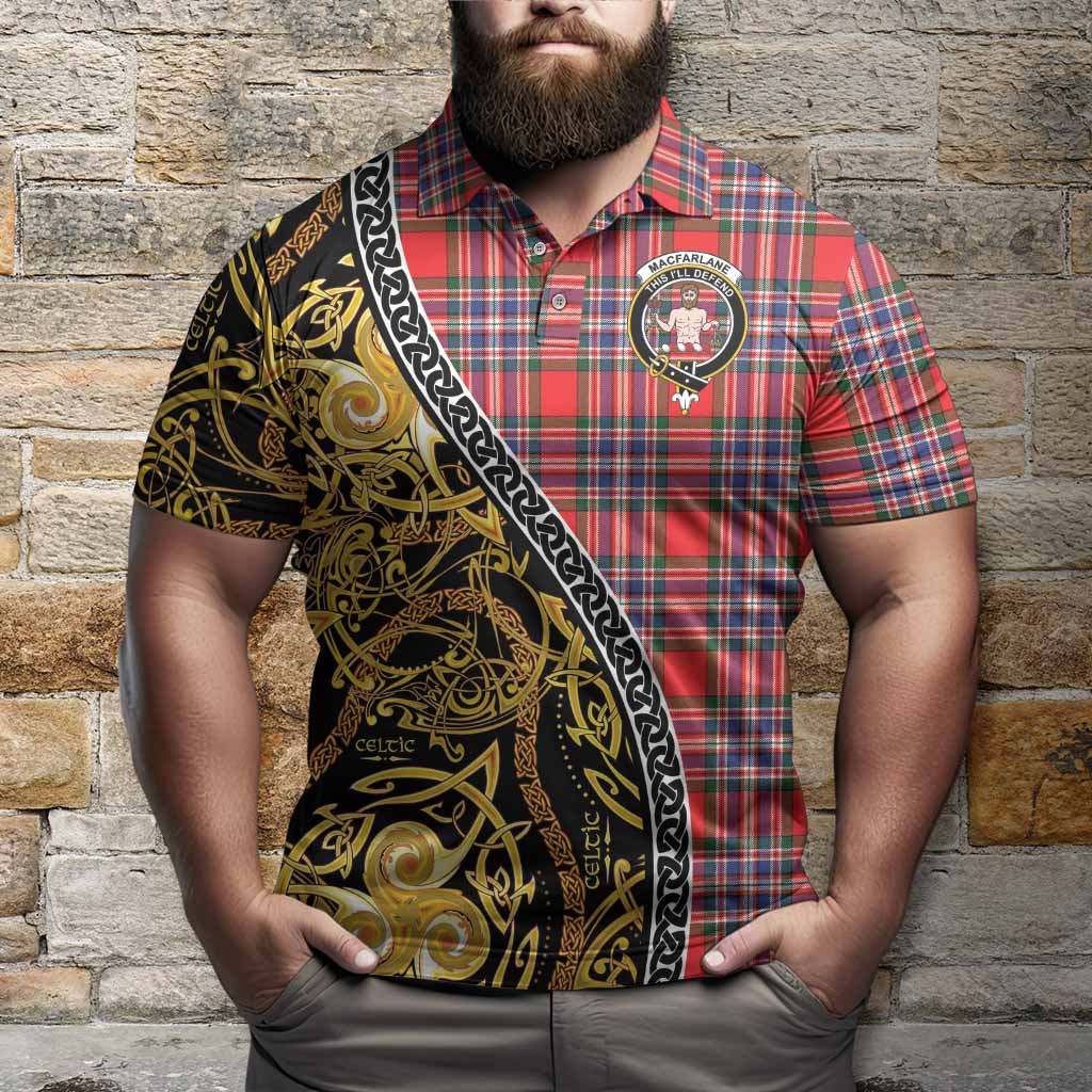 MacFarlane (McFarlane) Tartan Crest Polo Shirt Celtic Knot and Triple Trickle Spiral Symbols