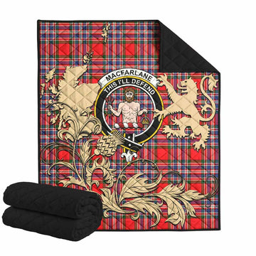 MacFarlane (McFarlane) Tartan Crest Premium Quilt with Scottish Iconic Symbols 