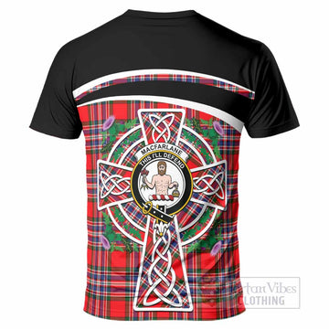 MacFarlane (McFarlane) Tartan Crest T-Shirt Scottish Thistle Celtic Cross Alba Gu Brath