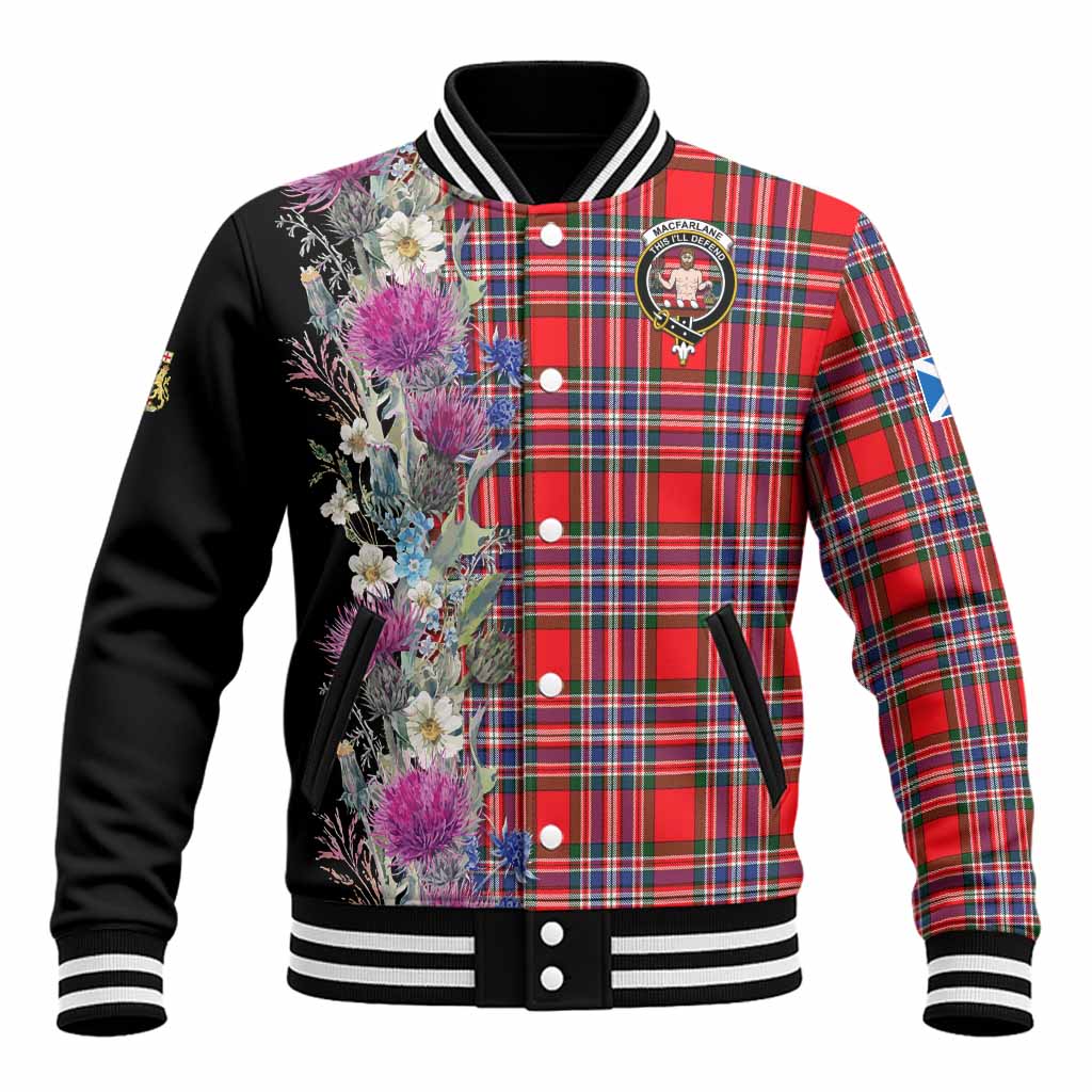 MacFarlane (McFarlane) Tartan Crest Thistle Floral Baseball Jacket Unisex - Tartan Vibes Clothing