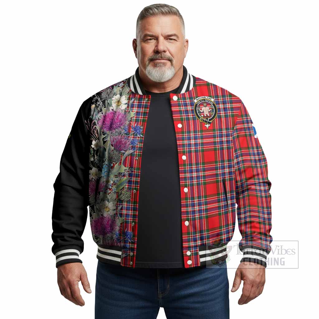 MacFarlane (McFarlane) Tartan Crest Thistle Floral Baseball Jacket - Tartan Vibes Clothing