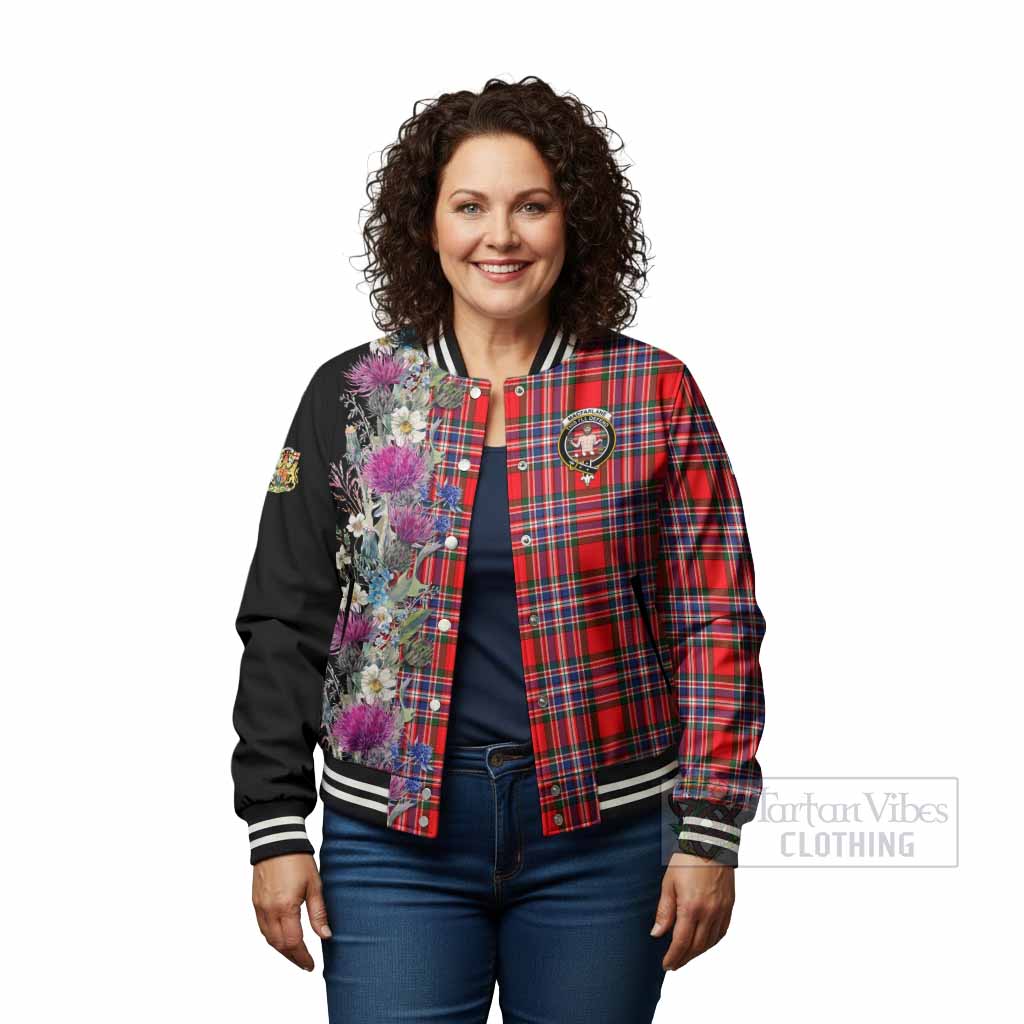 MacFarlane (McFarlane) Tartan Crest Thistle Floral Baseball Jacket - Tartan Vibes Clothing