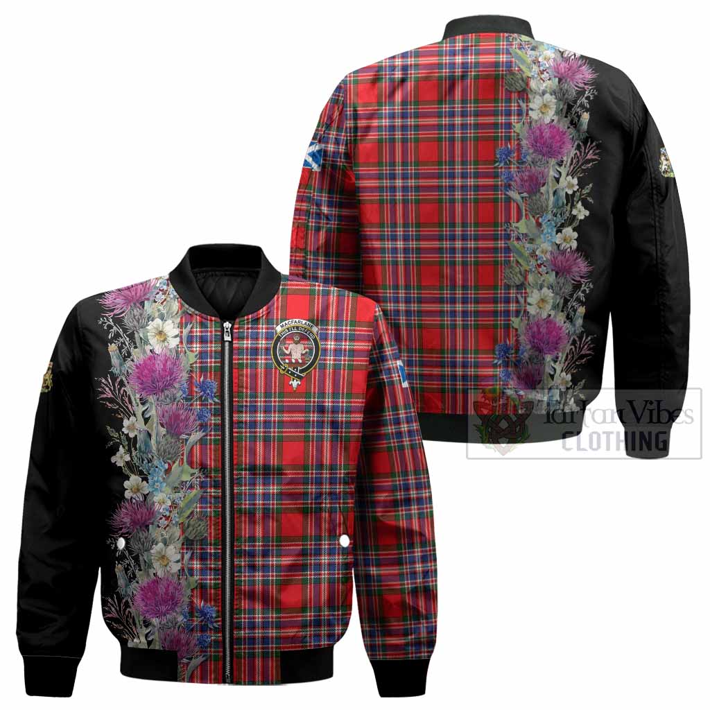 MacFarlane (McFarlane) Tartan Crest Thistle Floral Bomber Jacket - Tartan Vibes Clothing