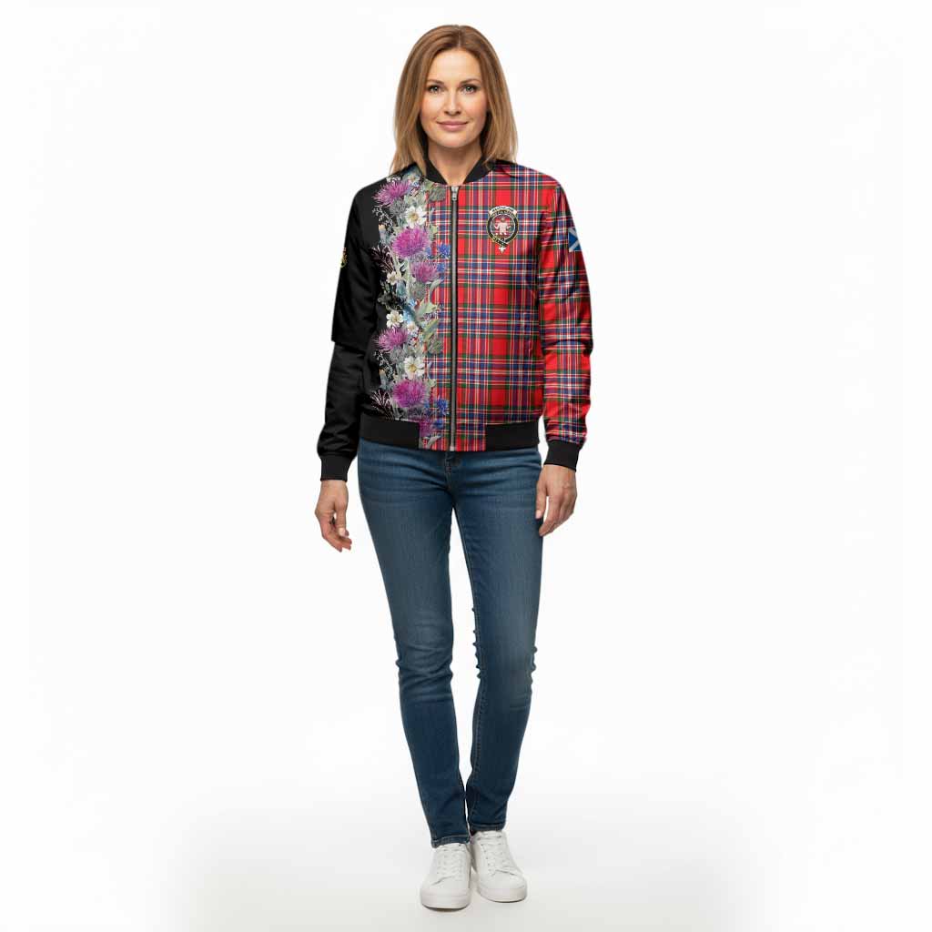 MacFarlane (McFarlane) Tartan Crest Thistle Floral Bomber Jacket - Tartan Vibes Clothing